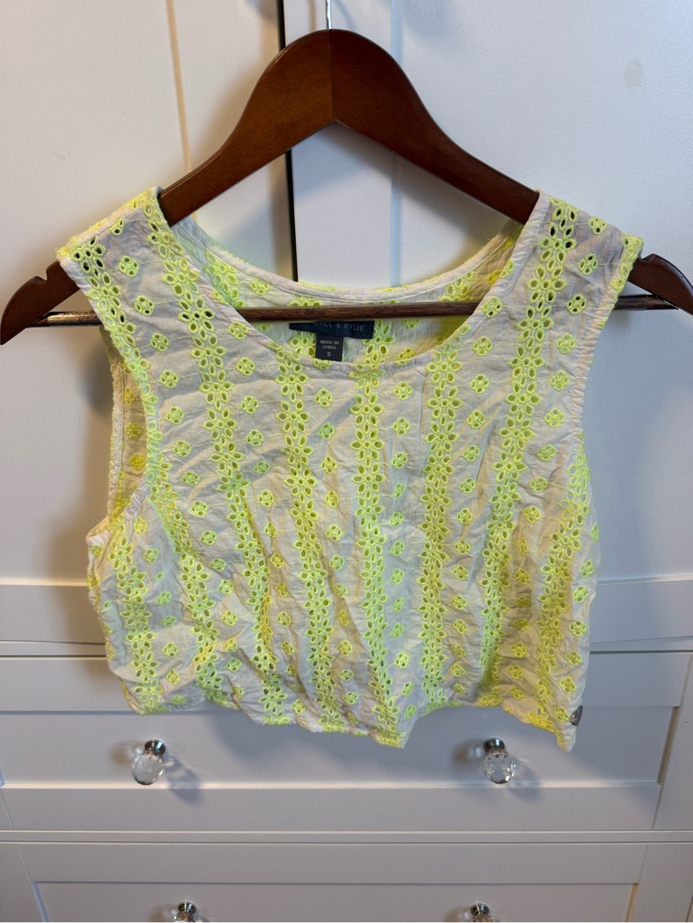 Kendall & Kylie Neon Yellow Eyelet Crop Top